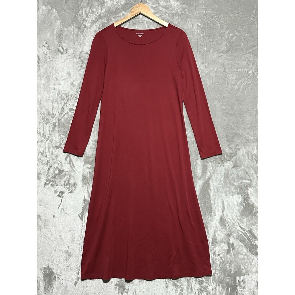 Eileen Fisher Stretch Jersey Maxi Dress Womens Size XS Red Lagenlook Minimalist